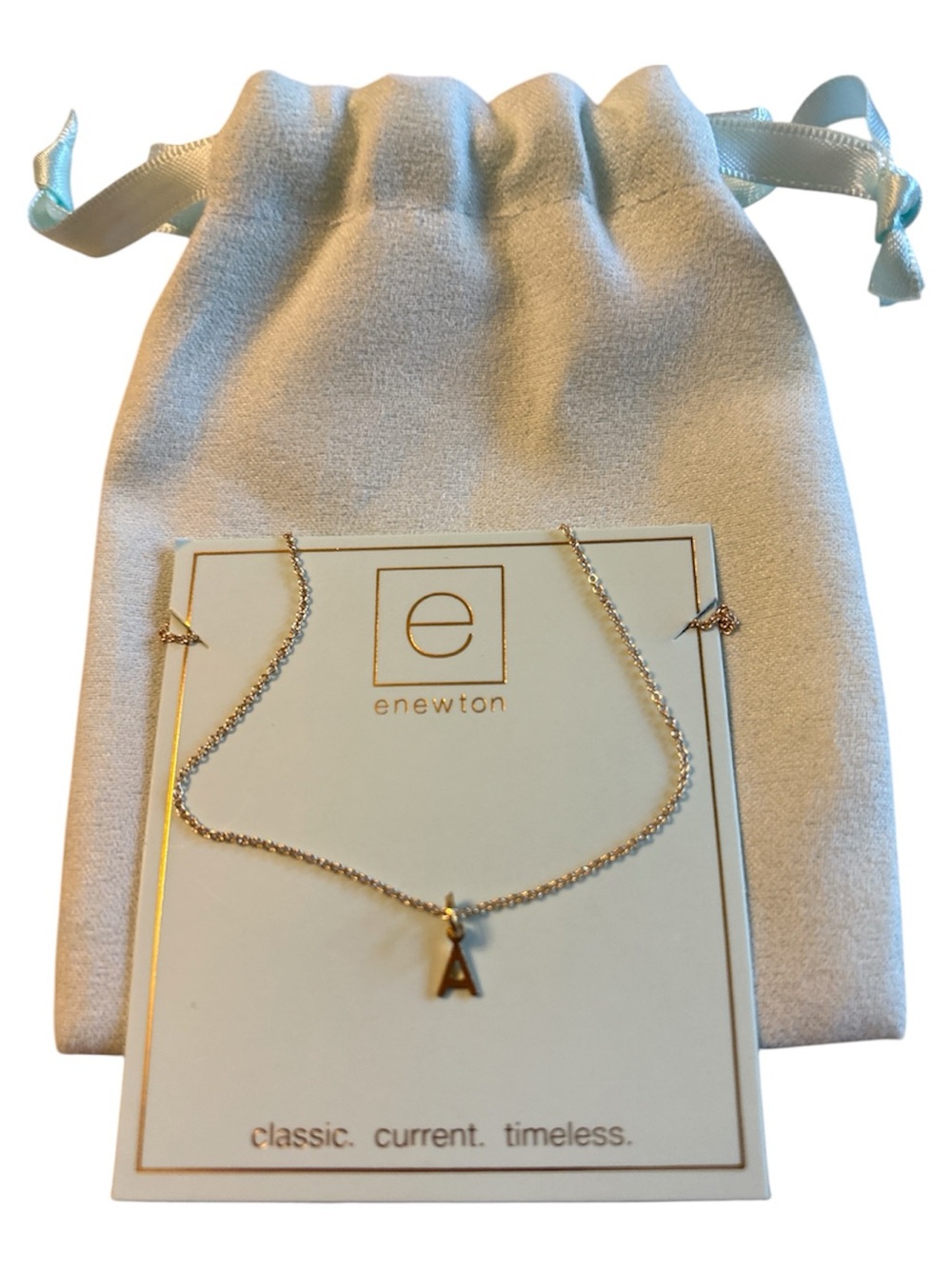 NWOT enewton “A” Respect Necklace 16” with Pouch